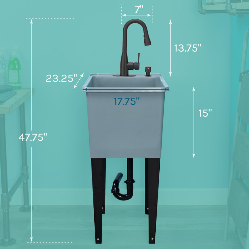 UtilitySink 23.25" L x 17.75" W Free Standing Laundry Sink With Faucet